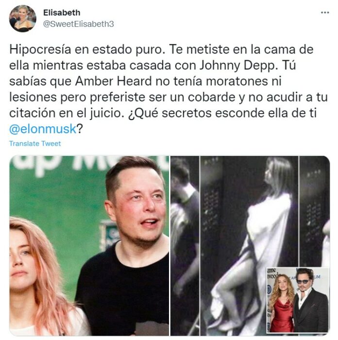 Tuit de Elisabeth en contra de tuit de Elon Musk sobre el juicio Depp-Heard