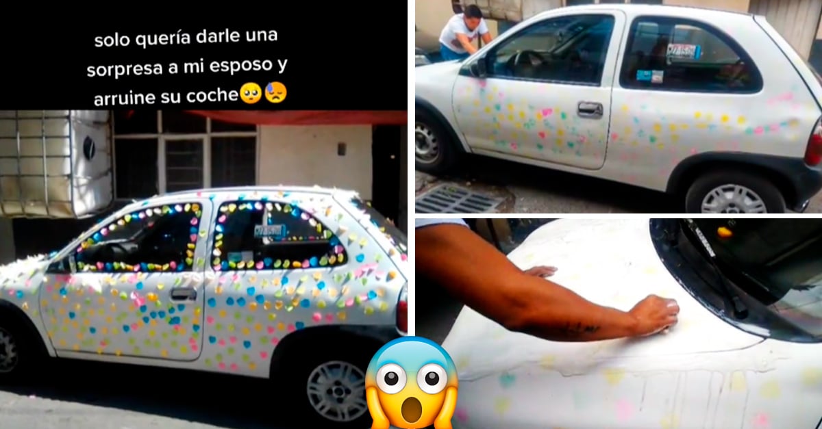 I just wanted to surprise him!  Girl Ruins Her Husband’s Car By Filling It With Post-Its