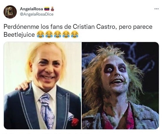 Tuits sobre comparan el nuevo look de Christian Castro con Beetlejuice