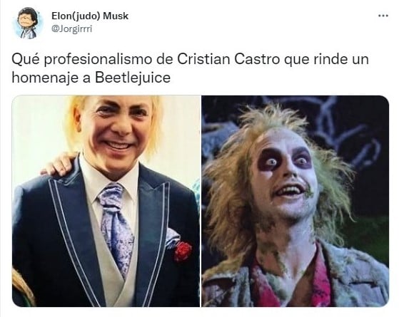 Tuits sobre comparan el nuevo look de Christian Castro con Beetlejuice