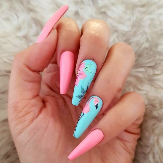 flamingo manicure; 15 beach manicures that will make you feel like a mermaid