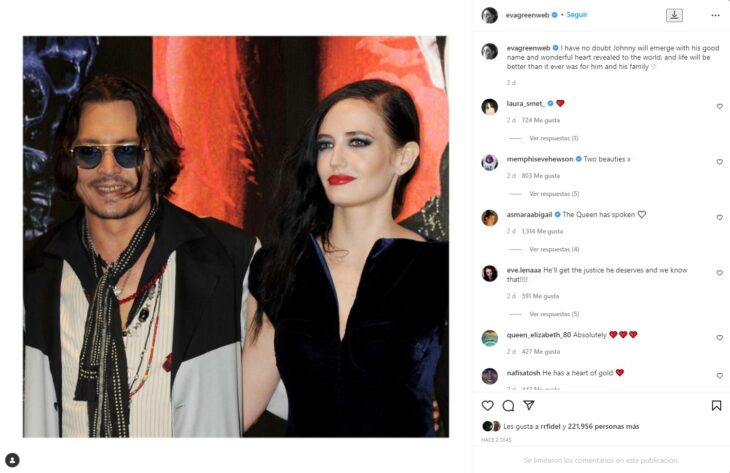 Screenshot of actress Eva Green's instagram 