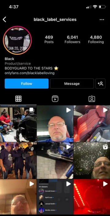 Perfil de Instagram de Black Label Services