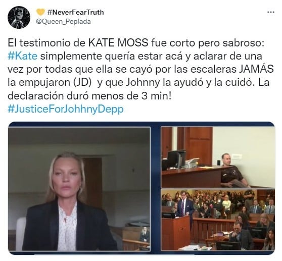 Tuit sobre fans aplauden a Kate Moss por su testimonio en la corte 