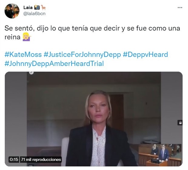 Tuit sobre fans aplauden a Kate Moss por su testimonio en la corte 