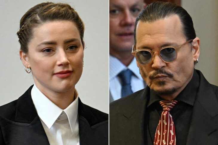 Actores Johnny Depp y Amber Heard durante el juicio por difamación 