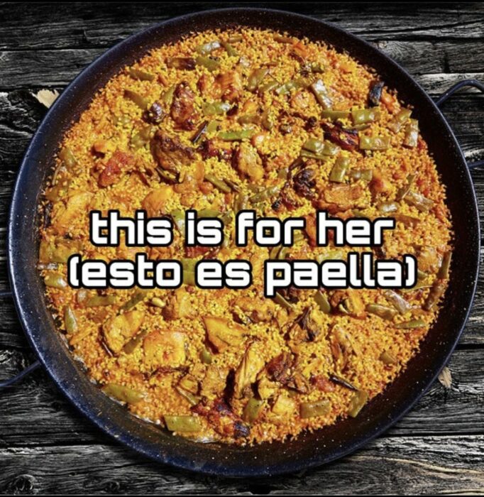 meme of a bad translation of this is paella 