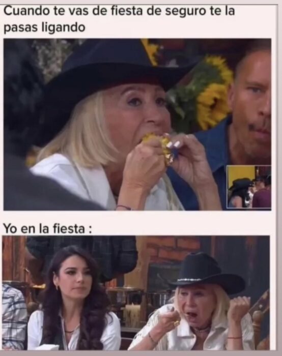 Meme de Laura Bozzo comiendo en la casa de los famosos 