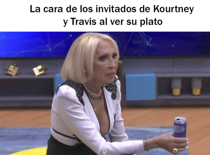 meme de Laura Bozzo con referencia al platillo de la boda de Kourtney y Travis