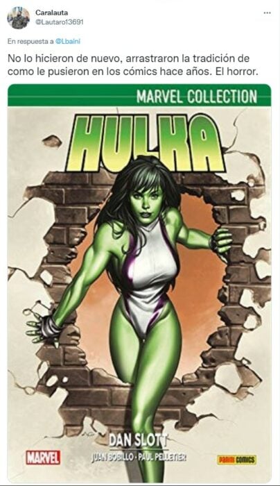 Captura de pantalla de un tuit con la imagen del comic de Hulka 