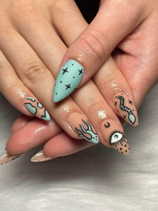 manicura aguamarina ;Manicuras para abrir tu tercer ojo de bruja y alejar las malas vibras