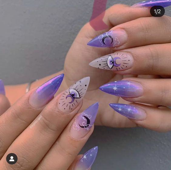 manicura degradado morado ;Manicuras para abrir tu tercer ojo de bruja y alejar las malas vibras