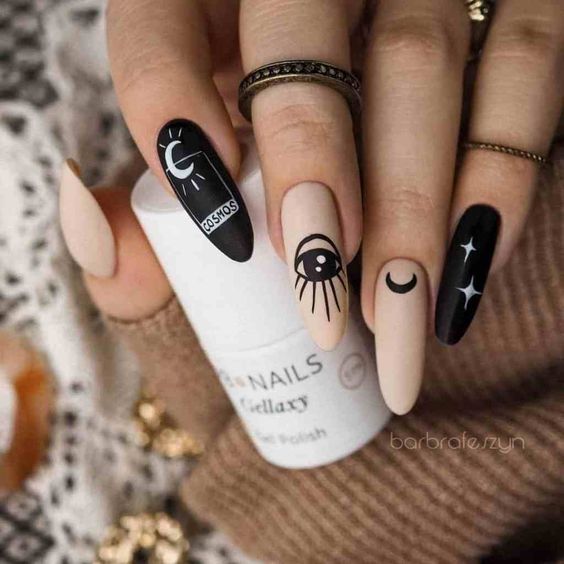 manicura con luna blanca ;Manicuras para abrir tu tercer ojo de bruja y alejar las malas vibras