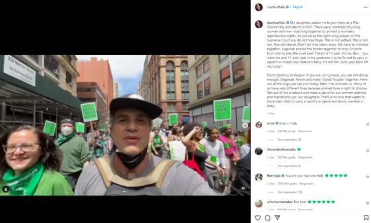 Publicación de Mark Ruffalo sobre marcha a favor del aborto en Nueva York