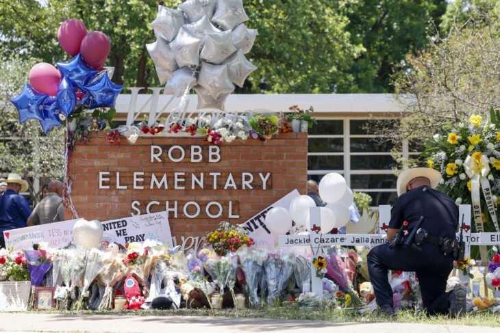 Memorial for victims of the shooting at Robb Elementary, in Uvalde, Texas