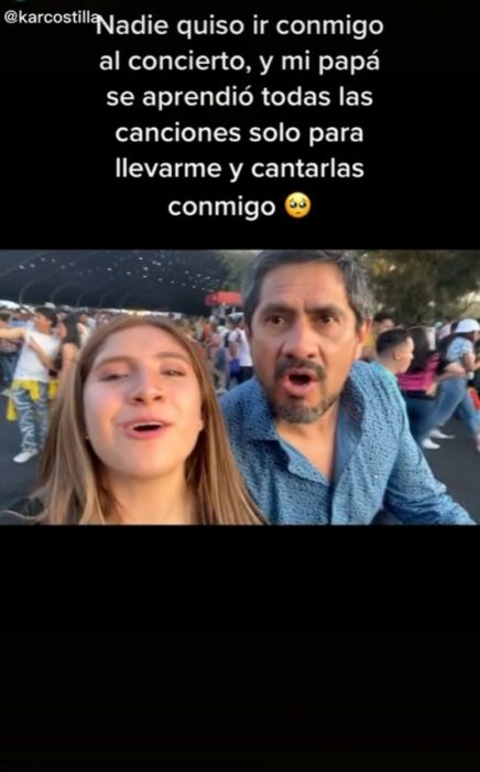 captura de pantalla de un TikTok en el que el padre acompañó a su hija a un concierto 