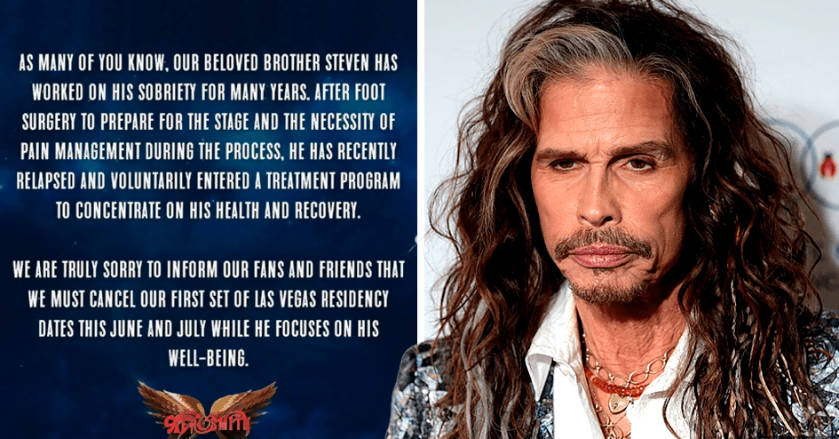 Steven Tyler checks into rehab after a relapse;  Aerosmith cancel their tour