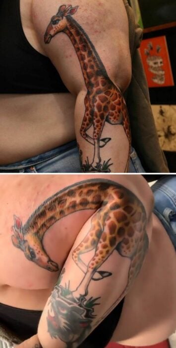tatuaje de una jirafa en un brazo 