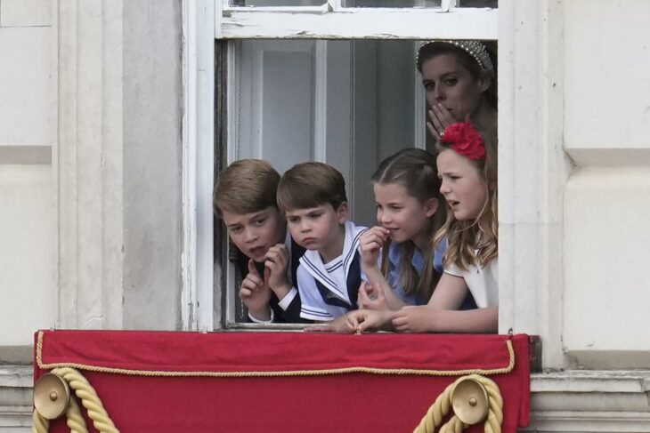 Prince George, Prince Louis and Princess Charlotte watch the Trooping the Color ceremony