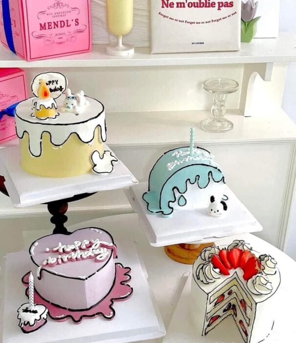 colored cakes; 20 Pop art style cakes that look like they came out of a comic