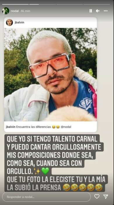 captura de pantalla de Nodal tarándole a J Balvin