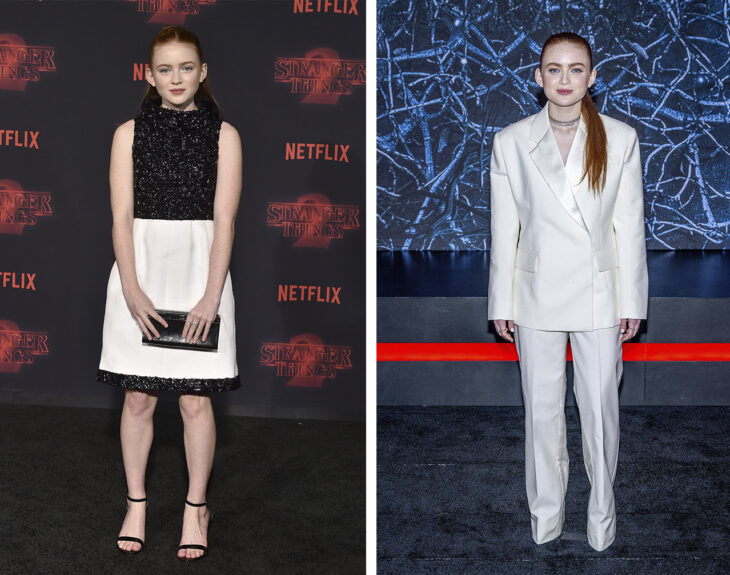 imagen comparativa de la actriz Sadie Sink en su primer temporada de stranger things vs en la cuarta temporada