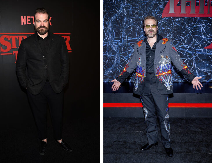 Imagen comparativa del actor David Harbour en la primer temporada de stranger things vs en la cuarta temporada 