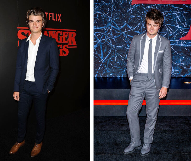 Imagen comparativa del actor Joe Keery en la primer temporada de Stranger Things vs en la cuarta temporada 