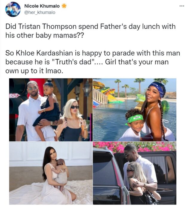 Captura de publicación sobre el encuentro entre Khloe Kardashian y Tristan Thompson