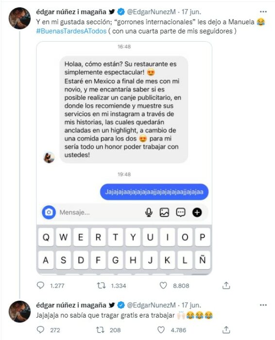 Captura de pantalla de una publicación en Twitter 