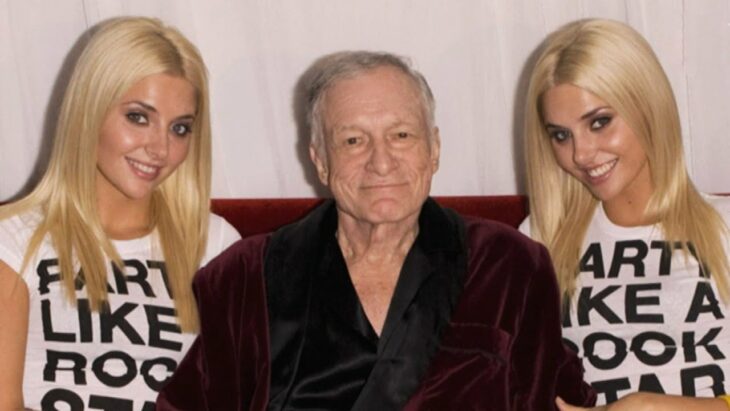 Hugh Hefner junto a las gemelas Karissa y Kristina Shannon