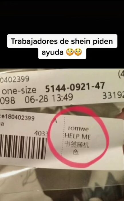 captura de pantalla del TikTok en el que los empleados de Shein piden ayuda 