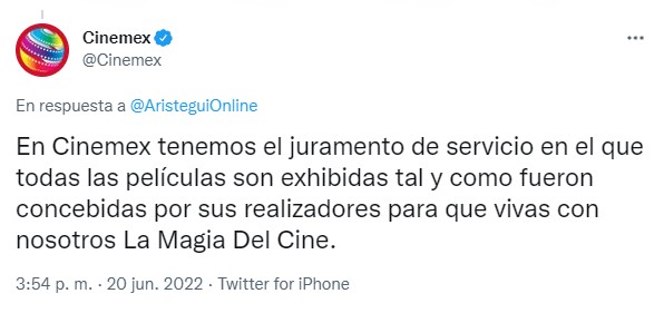 comentario en Cinemex sobre el rumor de que borraron el beso lésbico en la película de Lightyear 