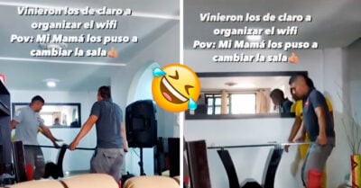 Mamá puso a los técnicos que le revisaron el Internet a acomodar la sala