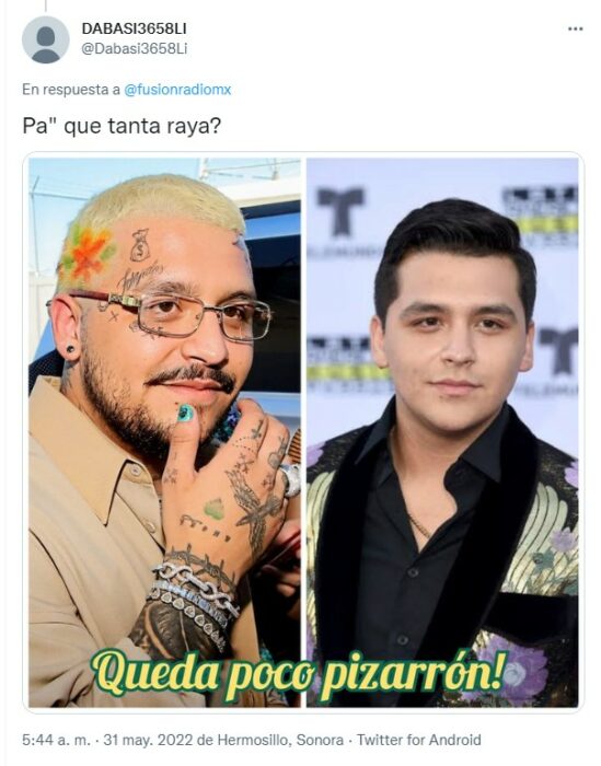 meme comparativo de Christian Nodal antes y después de tatuarse la cara 