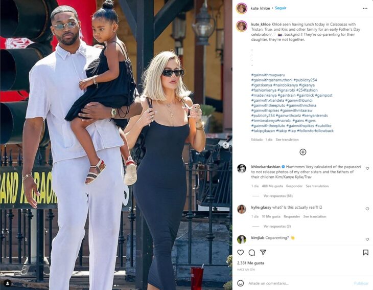 Captura de publicación sobre el encuentro entre Khloe Kardashian y Tristan Thompson