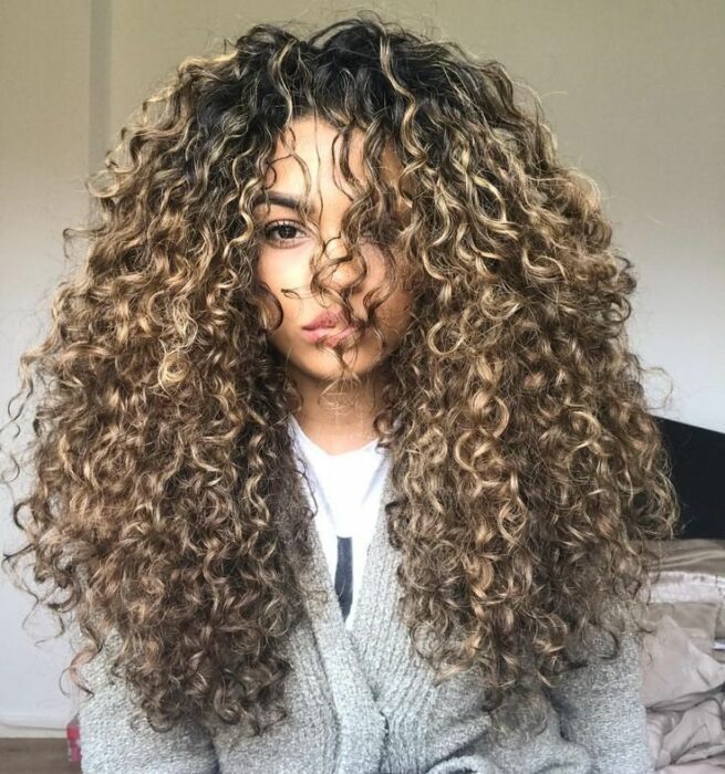 curly hair with highlights