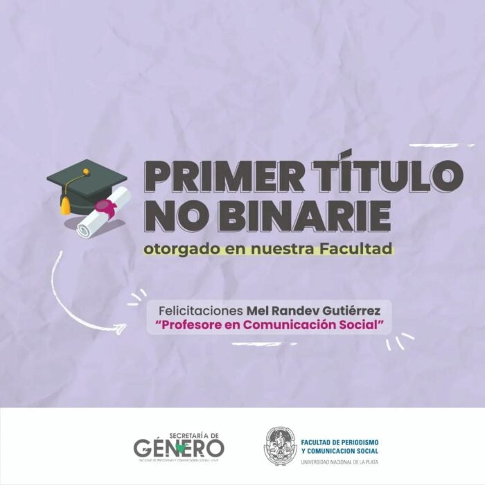 imagen compartida por la Secretaría de Género en Argentina felicitando a la primer persona con título no binario 