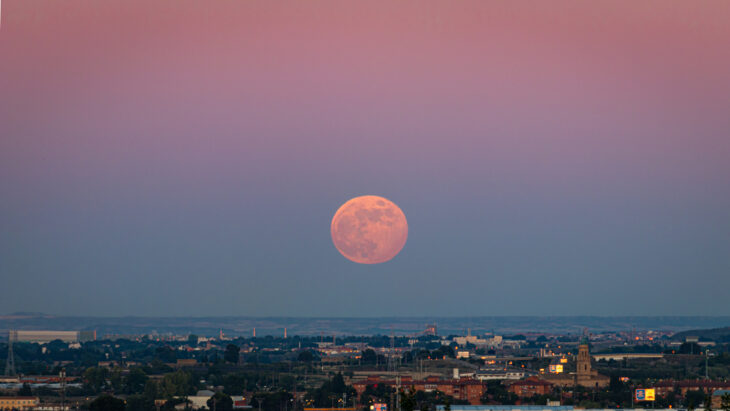 strawberry moon in the city