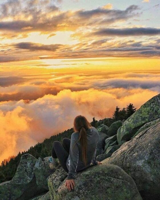 woman and clouds