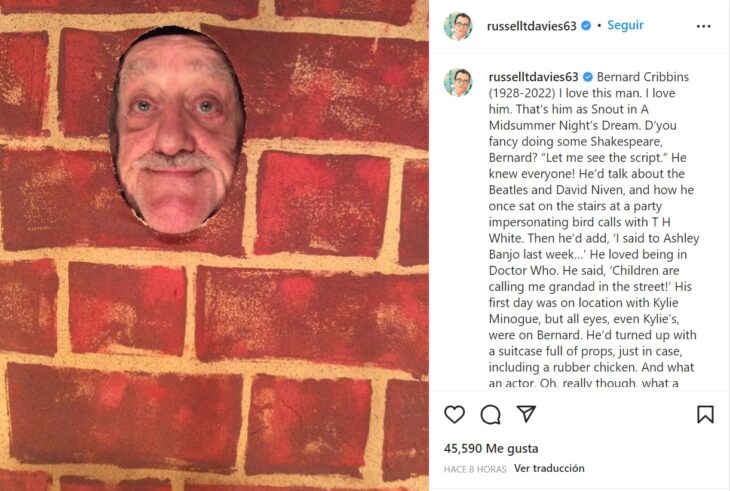 Russell T Davies post on the death of Bernard Cribbins