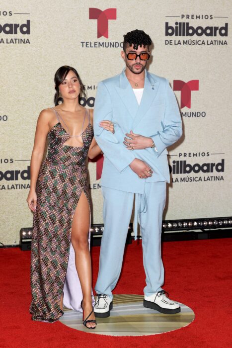 Bad Bunny with Gabriela Berlingeri on a Telemundo red carpet 