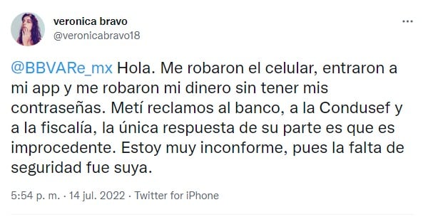 twitt de Verónica Bravo