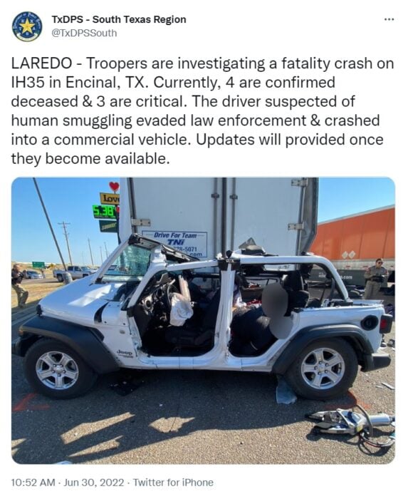 Información de incidente difundida por el Departamento de Seguridad de Texas