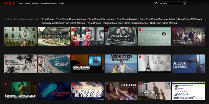 screenshot showing true crime documentaries on netflix 