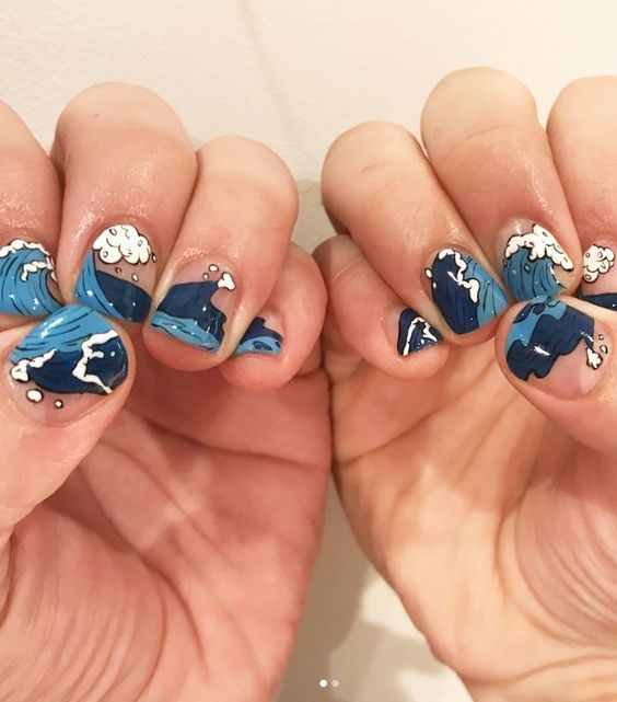 ola japonesa ;13 Ideas para llevar las olas del mar sobre tus uñas