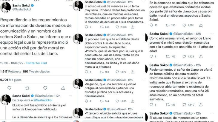 Sasha Sokol demanda a Luis de Llano oficialmente y señala tres puntos clave