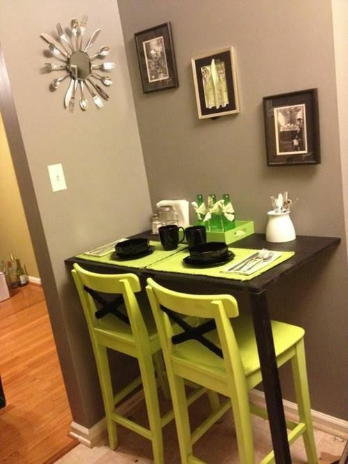 dining room with high benches