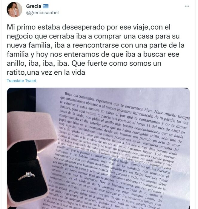 Murió antes de poder recoger el anillo de compromiso y la joyería se lo envió a la novia