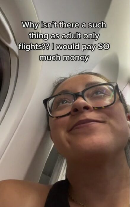 face of a tiktoker who complained about hearing a child cry on a plane 